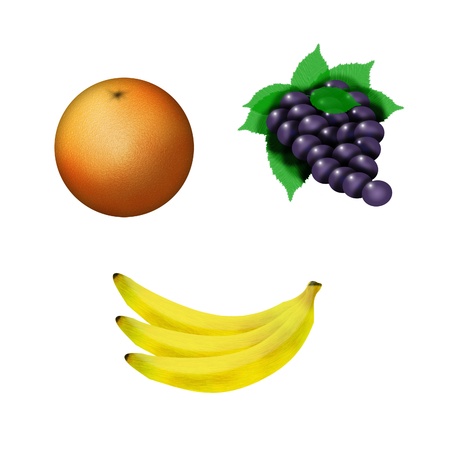  illustration of fruit on a white background  orange, banana, grapesの写真素材