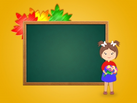 illustration of a girl near a school board  の写真素材