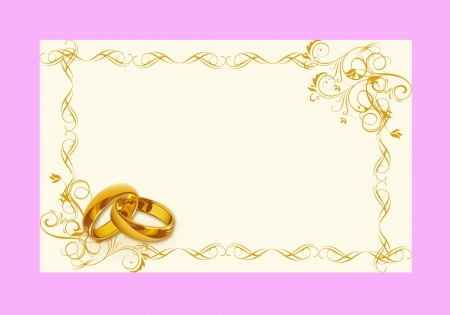 Illustration - Wedding card with gold pattern and wedding rings の写真素材