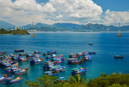Colorful ships in Vietnam. Travel to Vietnam. Nha Trang City .の写真素材