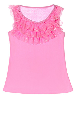 Pink blouse with lace isolated on white backgroundの写真素材