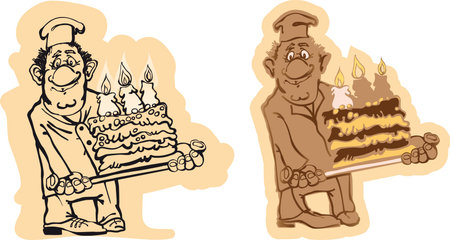 man cook is a cake with candlesのイラスト素材