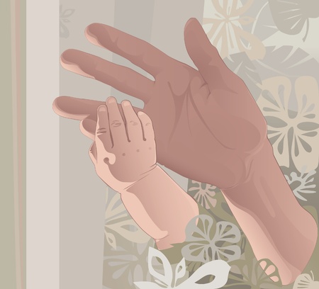 Hand the kid keeps his hand my mother's finger. floral abstract backgroundのイラスト素材