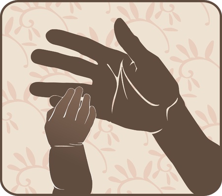 Hand the kid keeps his hand my mother's finger. silhouette solution. signのイラスト素材