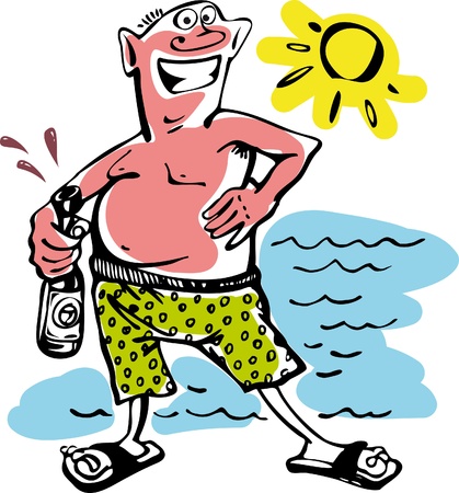 happy man with a beer on the beachのイラスト素材