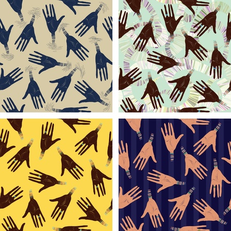 Decorative seamless background of palms. Options for different background and position of the hands.のイラスト素材