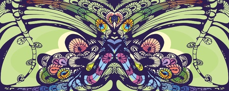 Peacock. Decorative composition in the vector. Stylization and conventionality in the image of a bird.のイラスト素材