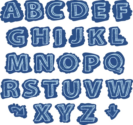 drawing the alphabet. letters are not background. strokes beyond the letters are grouped together in separate groups and can be removed.のイラスト素材