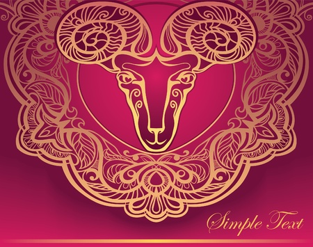 Golden Ram. Horoscope. Decorative background. Aries.のイラスト素材