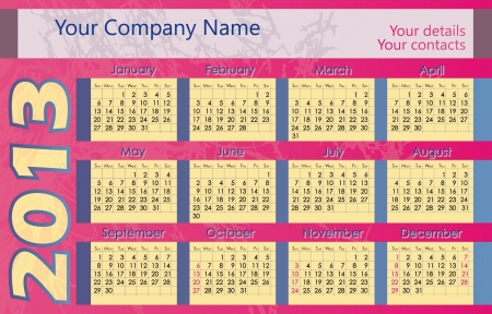 Calendar for 2013  Location details for the company  Week starts on Sunday のイラスト素材