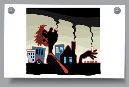 Of a card - the smoke is harmful to health  Profile of male smokers and smoking chimneys のイラスト素材