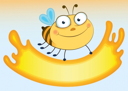 Cartoon bee that holds sheet for the text  Form extending out honey のイラスト素材