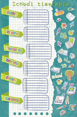 School timetable  Table with pointers on weekdays  Background of watercolor stationery のイラスト素材