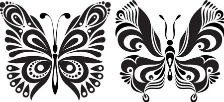 Delicate butterfly silhouette.  Drawing symmetrical image. Options のイラスト素材
