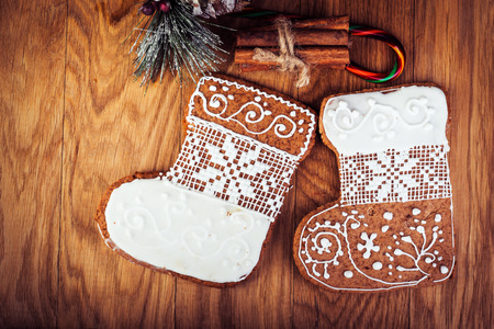 gingerbread cookies on the table. Christmas background.の写真素材