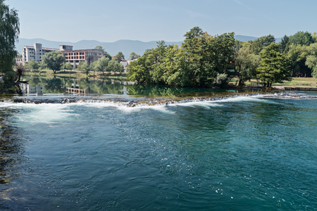 Bihac town, view of the  Una river, Bosnia and Herzegovinaの写真素材