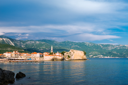 Panoramic view of  the fortress of the old town,  Budva Riviera , Montenegro.の写真素材