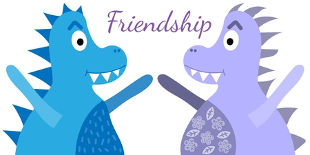 Friendship dinosaurs, great design for any purposes. Cartoon animal dinosaur. Cute dinosaur happy.のイラスト素材