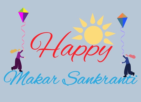 tiny people METAPHOR. tiny people fly a kite. ?ite festival makar sankranti vector illustration design.Makar sankranti celebration vector illustration.のイラスト素材