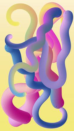 Cartoon fluid beautiful bright snakes for fabric design. Digital gradient. Colorful bright....