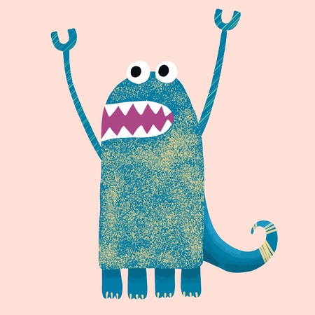 Character funny jagged cute monster for wallpaper design. Happy cartoon fluffy monster. Cool monster vector design. Funny cartoon character. Hand drawn design vector watercolor.のイラスト素材