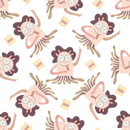 Cartoon seamless pattern cute monsters for fabric design. Kids graphic illustration. Modern paper decoration. Modern seamless pattern cute monsters, great design for any purposes. Cartoon style. vectorのイラスト素材