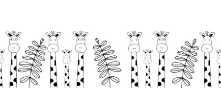 Seamless doodle pattern giraffes. Colorful vector drawing. Seamless texture. Decoration element. Monochrome illustration. Hand drawn backgroundのイラスト素材