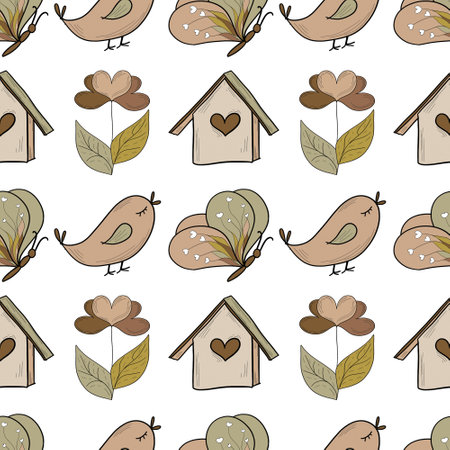 Digital seamless pattern hearts, flowers, butterflies for invitations, textiles, packaging paperの写真素材