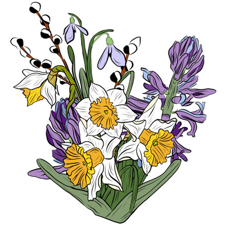 drawing of a bouquet of spring flowersの写真素材