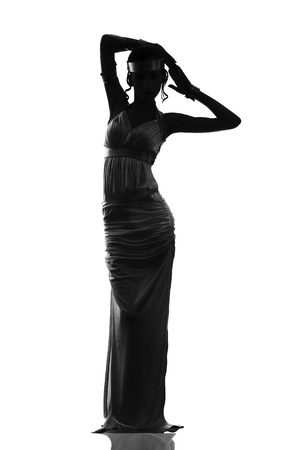 Silhouette of an ancient goddess, isolated on white backgroundの写真素材