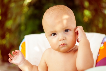 Baby in High Chairの写真素材