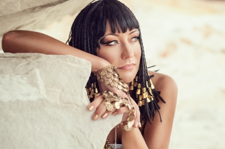 Egyptian queen. Shooting outdoors in the style of ancient Egyptの写真素材