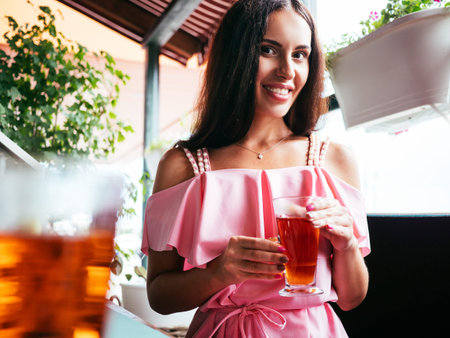 young woman rest in cafe after shopping
