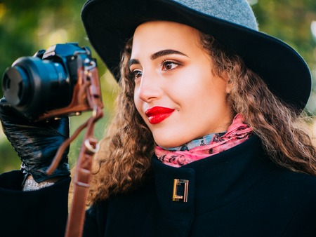 beautiful girl in a coatの写真素材