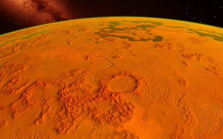 Mars  Scientific illustration -  planetary landscape far away from Earth in deep spaceの写真素材