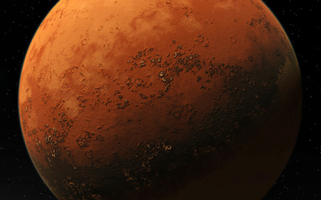 Mars  Scientific illustration -  planetary landscape far away from Earth in deep spaceの写真素材