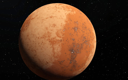 Mars  Scientific illustration -  planetary landscape far away from Earth in deep spaceの写真素材