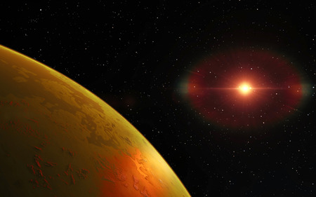 Mars  Scientific illustration -  planetary landscape far away from Earth in deep spaceの写真素材