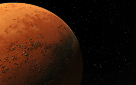 Mars  Scientific illustration -  planetary landscape far away from Earth in deep spaceの写真素材