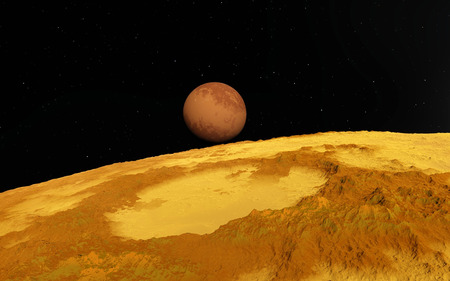 Mars  Scientific illustration -  planetary landscape far away from Earth in deep spaceの写真素材