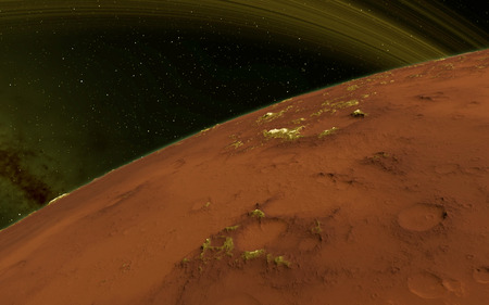 Mars  Scientific illustration -  planetary landscape far away from Earth in deep spaceの写真素材