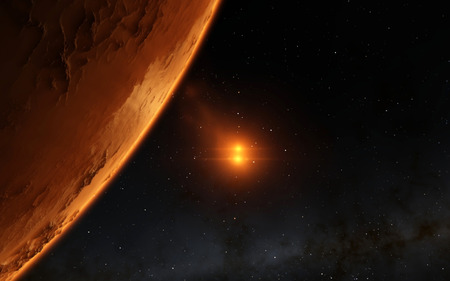 Mars  Scientific illustration -  planetary landscape far away from Earth in deep spaceの写真素材