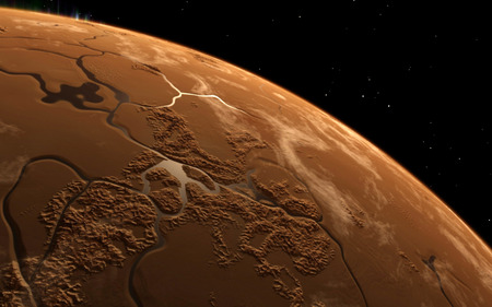 Mars  Scientific illustration -  planetary landscape far away from Earth in deep spaceの写真素材
