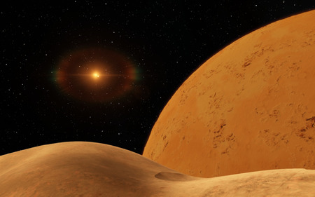 Mars  Scientific illustration -  planetary landscape far away from Earth in deep spaceの写真素材