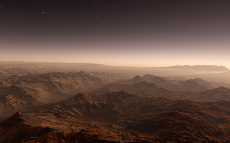Mars Scientific illustration -  planetary landscape far away from Earth in deep spaceの写真素材