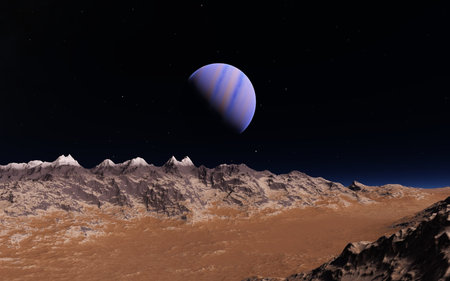Mars Scientific illustration -  planetary landscape far away from Earth in deep space