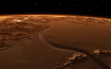 Mars Scientific illustration -  planetary landscape far away from Earth in deep spaceの写真素材