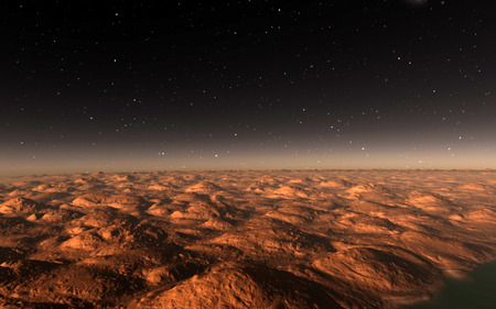Mars Scientific illustration -  planetary landscape far away from Earth in deep spaceの写真素材