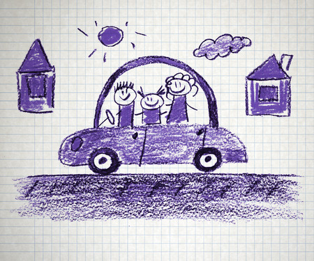 Happy parents and children notepad kids drawingの写真素材