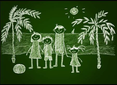 Green blackboard kids sketch drawing. White chalkの写真素材